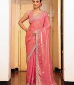 rust color cotton fabric embroidery work partywear saree