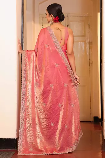 rust cotton embroidery work partywear saree