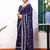 blue color tissue fabric embroidery work partywear saree