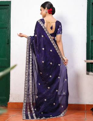 blue tissue embroidery work partywear saree 2