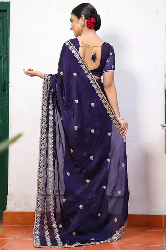 blue tissue embroidery work partywear saree