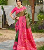 mehandi color soft silk blend fabric woven partywear saree