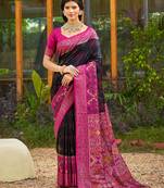 blue color soft silk blend fabric woven partywear saree