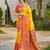 yellow color soft silk blend fabric woven partywear saree