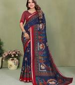 teal color mul cotton kalamkari printed ethnic partywear saree