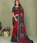 maroon color mul cotton kalamkari printed ethnic partywear saree