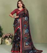 black color mul cotton kalamkari printed ethnic partywear saree