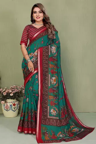 rama color mul cotton designer kalamkari printed ethnic partywear saree