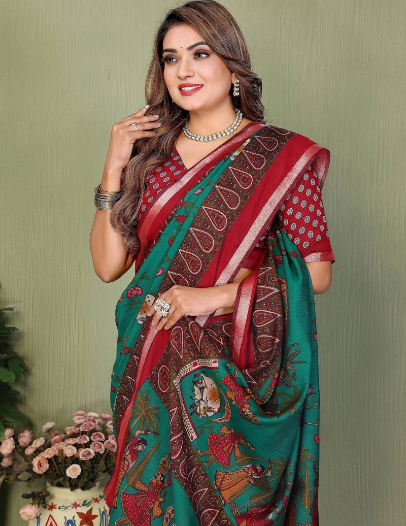 rama color mul cotton designer kalamkari printed ethnic partywear saree