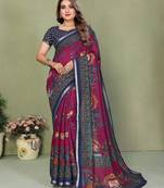 burgundy color mul cotton kalamkari printed ethnic partywear saree