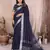 blue color linen cotton fabric woven silver jari ceremonial saree