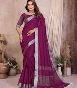 wine color linen cotton fabric woven silver jari ceremonial saree
