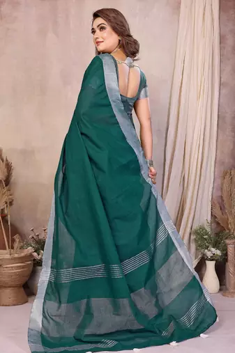rama linen cotton woven silver zari ceremonial saree
