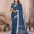 teal color linen cotton fabric woven silver jari ceremonial saree