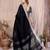 black color linen cotton fabric woven silver jari designer ceremonial saree