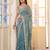 teal color tissue fabric embroidery work ethnic girlie saree