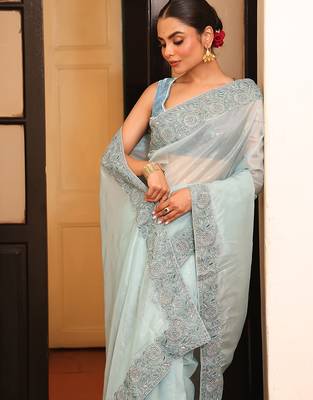 grey tissue embroidery work ethnic girlie saree 3