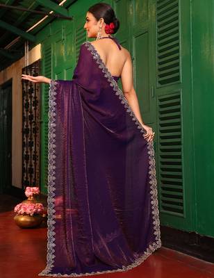purple tissue fancy swarovski work ethnic girlie saree 2