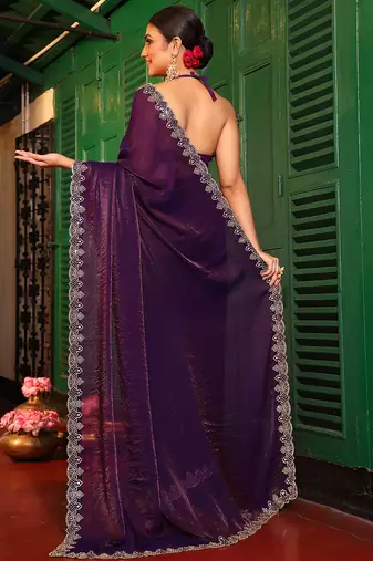 purple tissue fancy swarovski work ethnic girlie saree