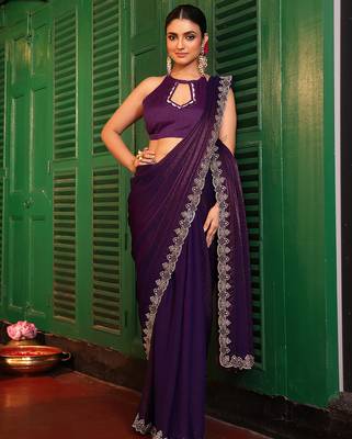 purple tissue fancy swarovski work ethnic girlie saree 3