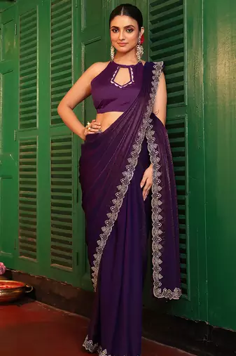 purple tissue fancy swarovski work ethnic girlie saree