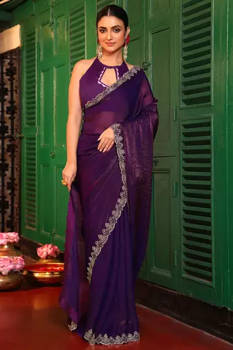 purple tissue fancy swarovski work ethnic girlie saree