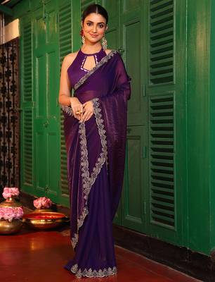 purple tissue fancy swarovski work ethnic girlie saree 5