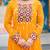 Yellow Faux Georgette Kutchi Patchwork Gown for Women | Semi Stitched Traditional & Festive Wear Gown