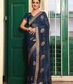 blue color chiffon fabric embroidery work ethnic girlie saree
