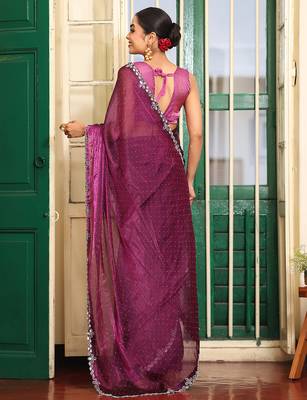burgundy organza fancy swarovski work ethnic girlie saree 2