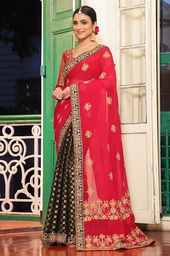 pink color viscose rayon fabric embroidery work ethnic girlie saree