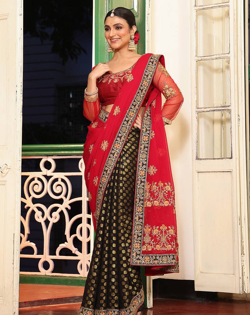 pink color viscose rayon fabric embroidery work ethnic girlie saree