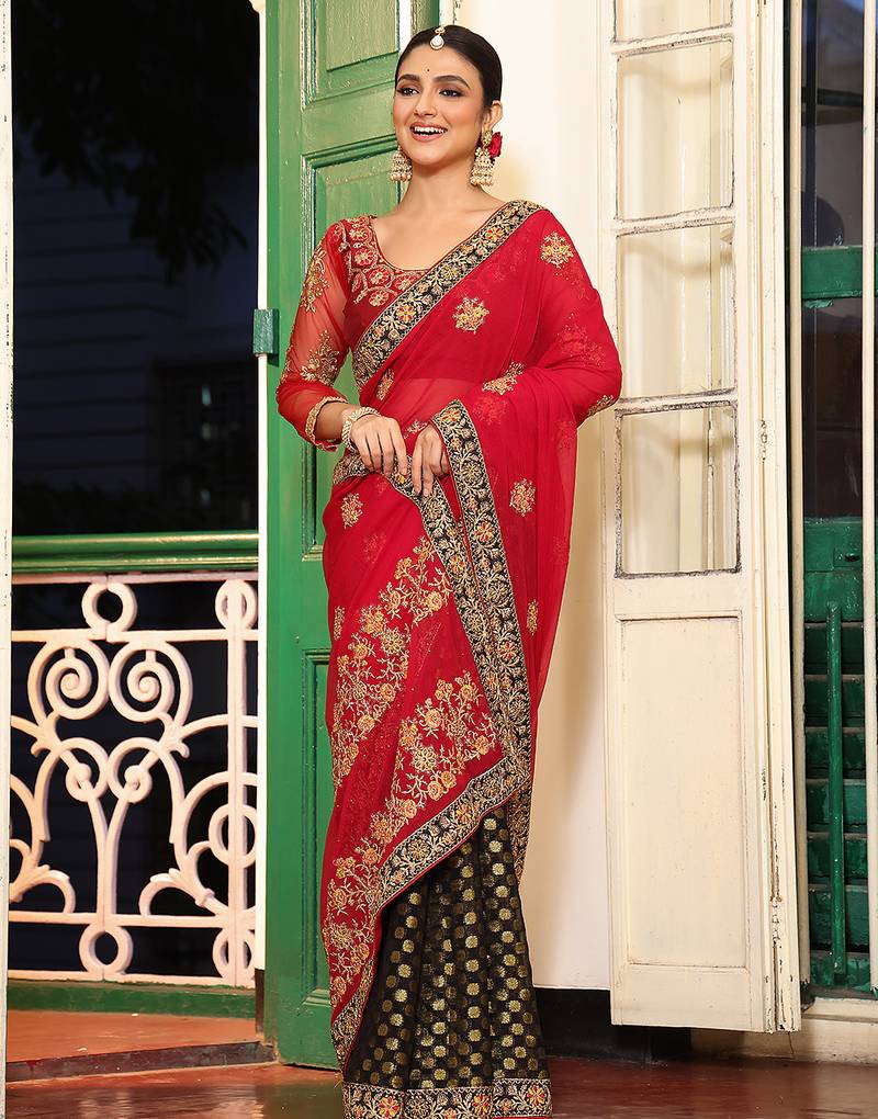 pink color viscose rayon fabric embroidery work ethnic girlie saree