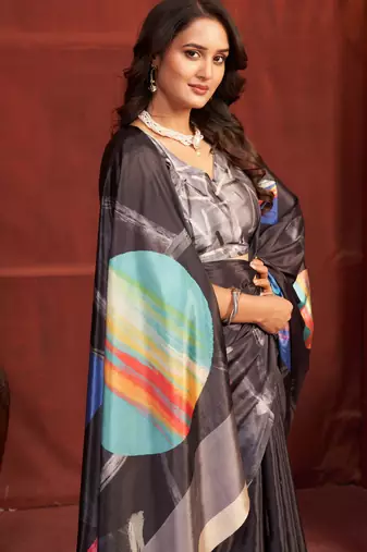 black malai crepe art silk blend digital printed girlie fashinova saree