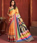 orange color malai crepe art silk fabric digital printed girlie fashinova saree
