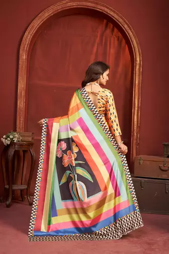 orange malai crepe art silk blend digital printed girlie fashinova saree