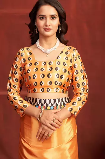 orange malai crepe art silk blend digital printed girlie fashinova saree