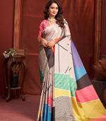 grey color malai crepe art silk fabric digital printed girlie fashinova saree