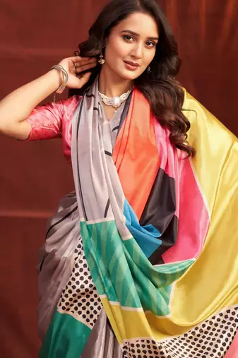 grey malai crepe art silk blend digital printed girlie fashinova saree