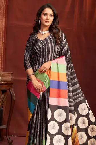 black color malai crepe art silk fabric designer digital printed girlie fashinova saree