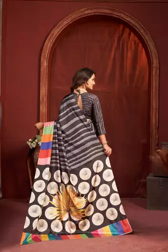 black malai crepe art silk blend digital printed girlie fashinova saree