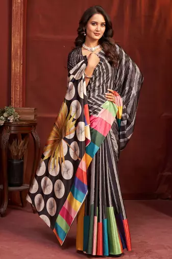 black malai crepe art silk blend digital printed girlie fashinova saree
