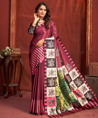 crimson red malai crepe art silk blend digital printed girlie fashinova saree 1