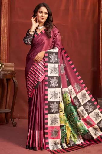 crimson red color malai crepe art silk fabric designer digital printed girlie fashinova saree