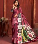 crimson red color malai crepe art silk fabric digital printed girlie fashinova saree