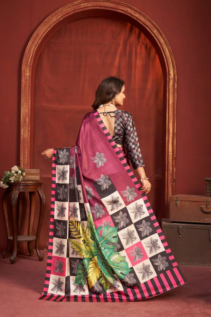 crimson red color malai crepe art silk fabric designer digital printed girlie fashinova saree