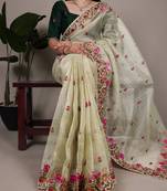 exquisite zari kota tissue saree with elegant thread embroidery