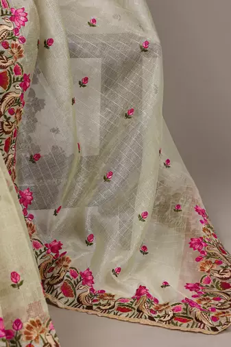 exquisite zari kota tissue saree with elegant thread embroidery
