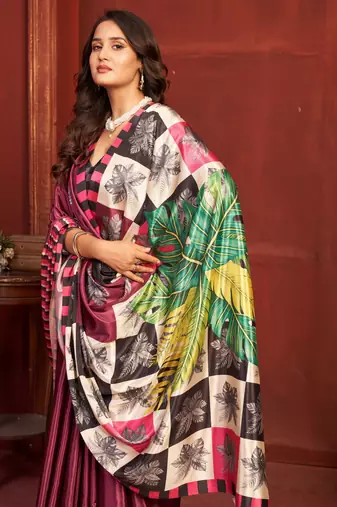 crimson red malai crepe art silk blend digital printed girlie fashinova saree