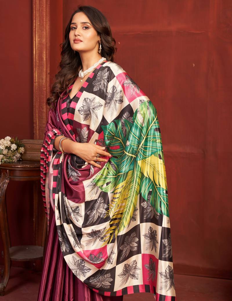 crimson red color malai crepe art silk fabric designer digital printed girlie fashinova saree